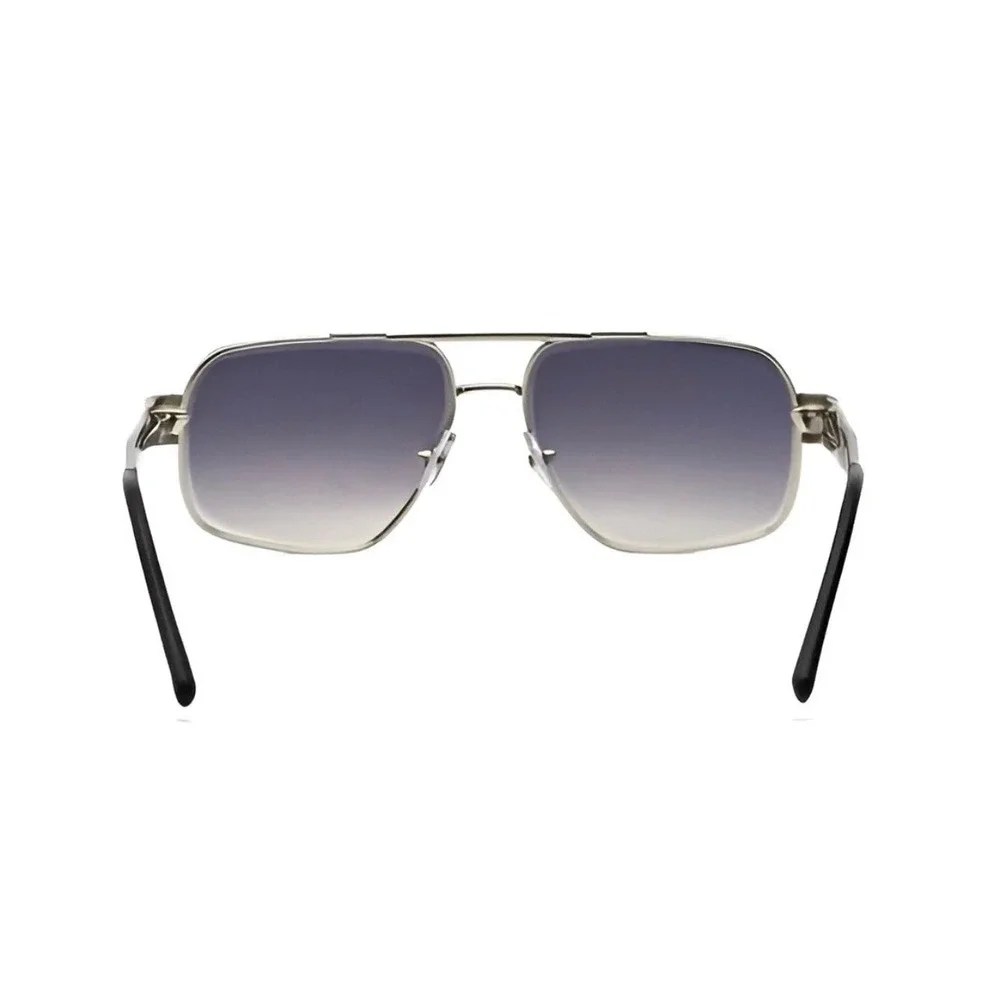 Mens‎ Sunglasses Silver Metal Frame Gradient Lens Double Bridge Aviator Outfit
